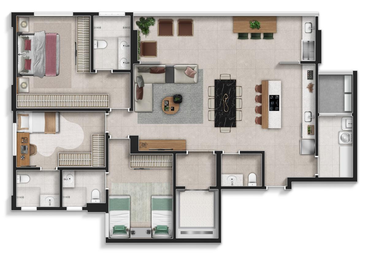 Planta 01 - 3 dorm 143m²