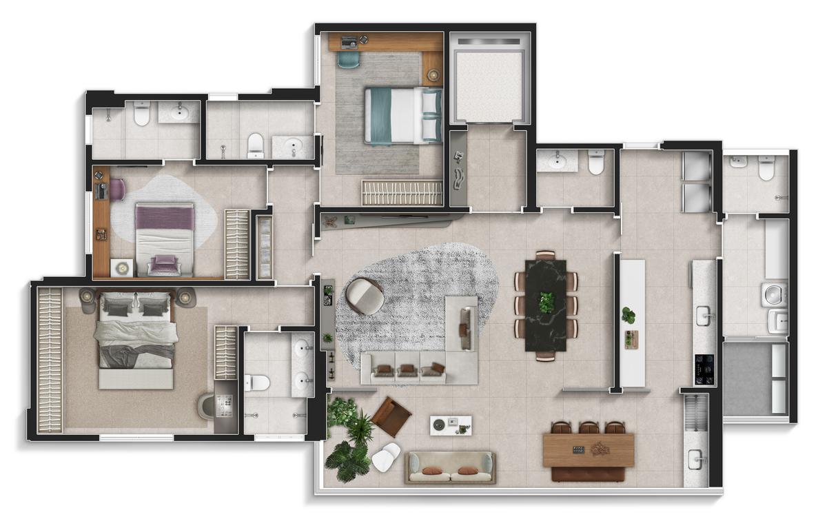Planta 06 - 3 dorm 164m² - opção 2