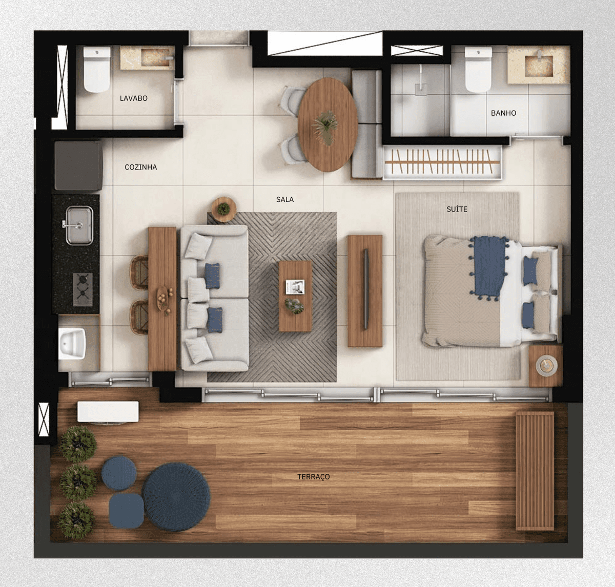 Planta 02 - 1 dorm 56m² - garden