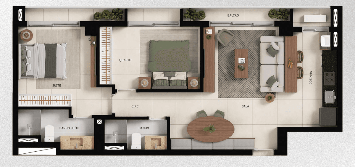 Planta 04 - 2 dorm 74,37m²