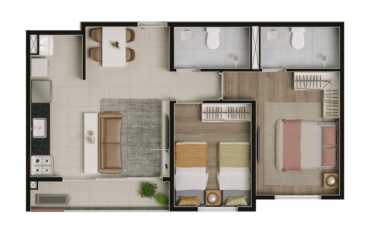 Planta 01 - 2 dorm 52m²