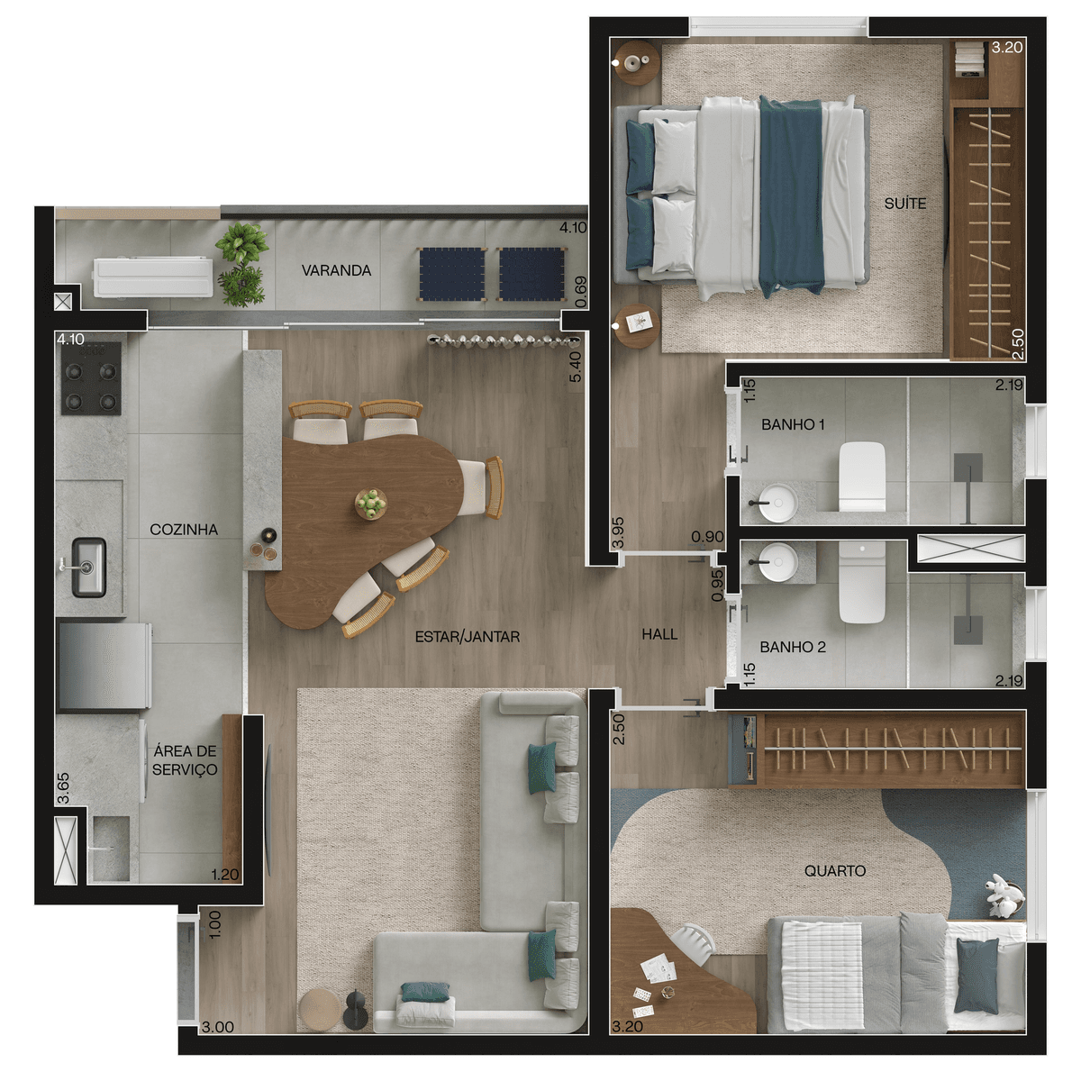Planta 01 - 2 dorm 52,97m²