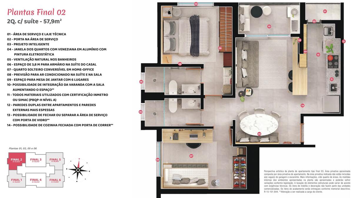 Planta 01 - 2 dorm 57 9m²