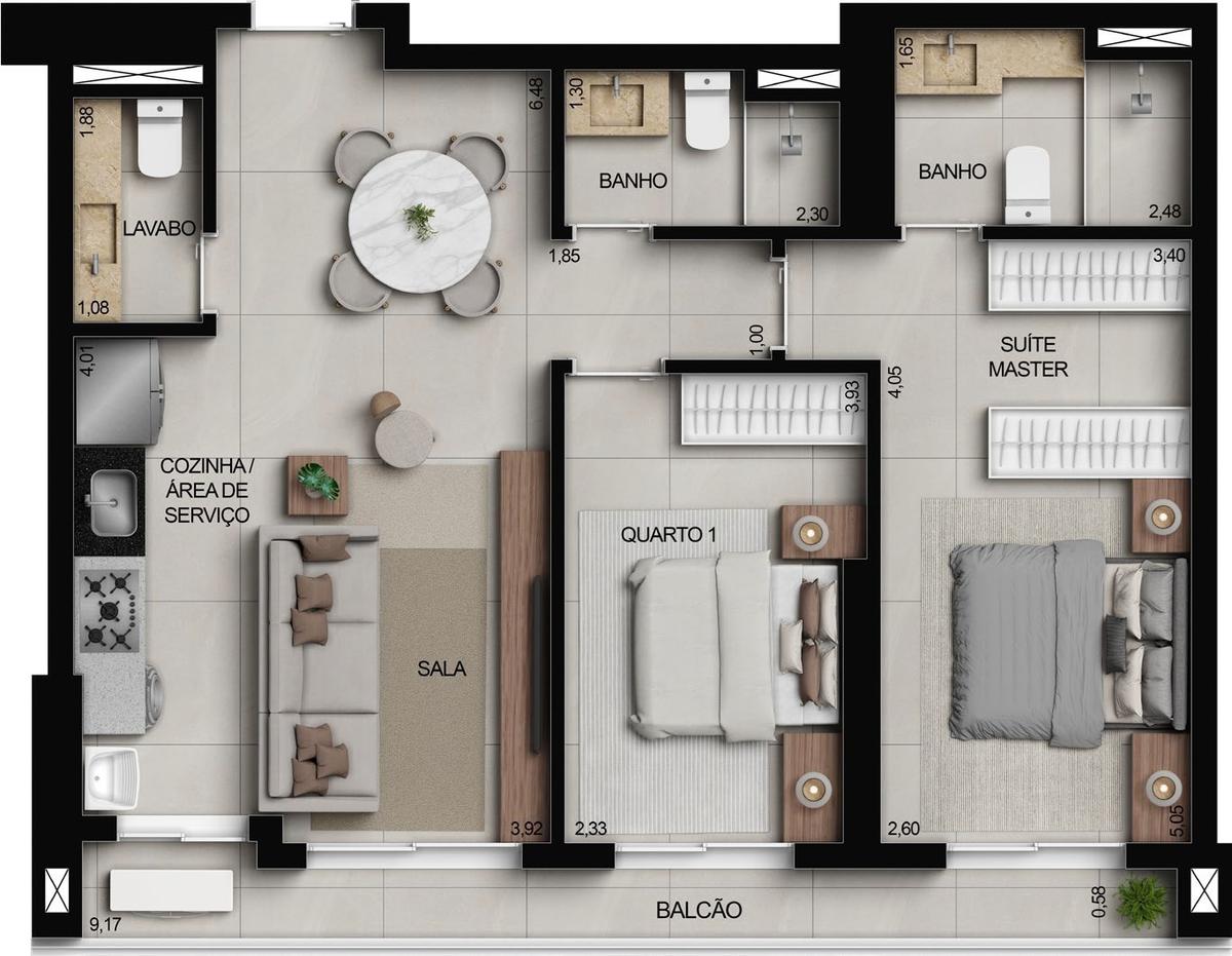 Planta 07 - 2 dorm 74m²