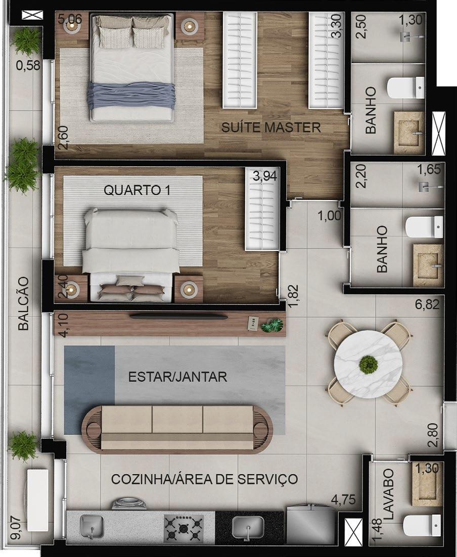 Planta 09 - 2 dorm 76m²
