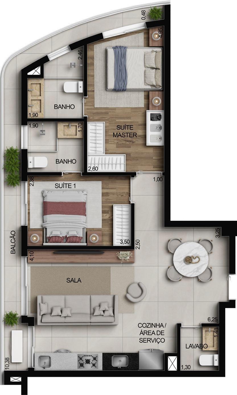 Planta 10 - 2 dorm 77m²
