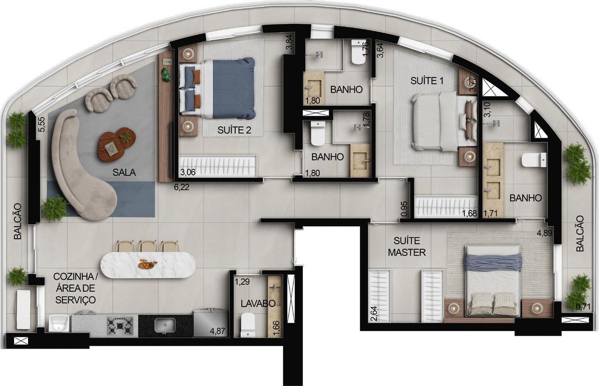 Planta 13 - 3 dorm 118m²
