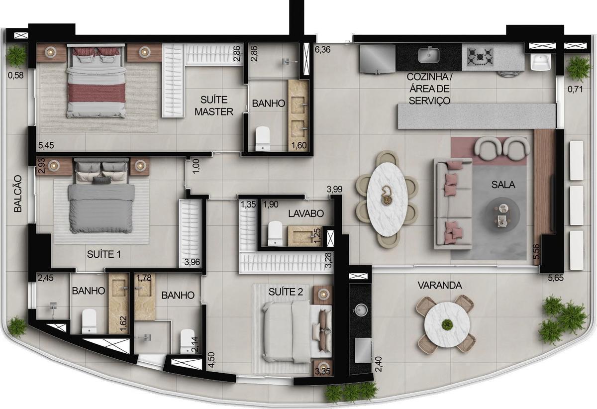 Planta 15 - 3 dorm 141m²