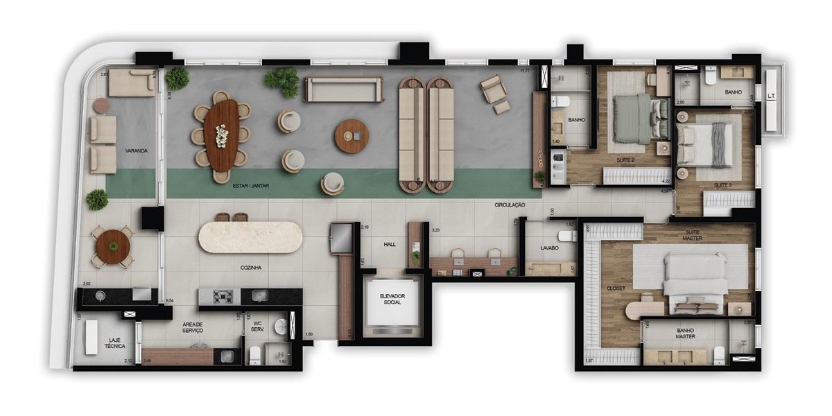 Planta 03 - 3 dorm 235,86m² - opção