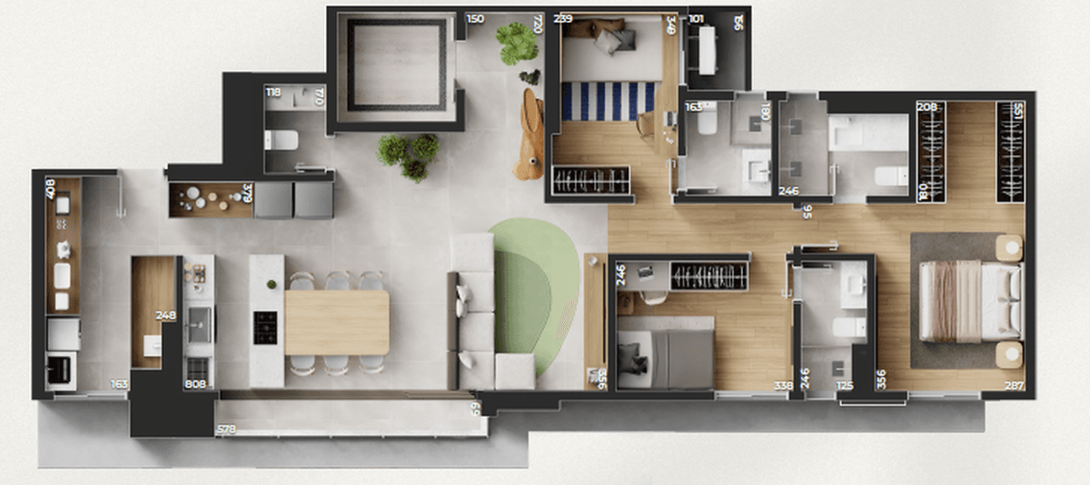 Planta 01 - 3 dorm 118m²