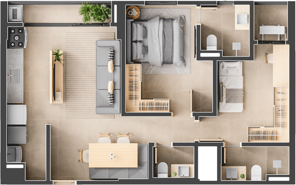 Planta 03 - 2 dorm 70m²