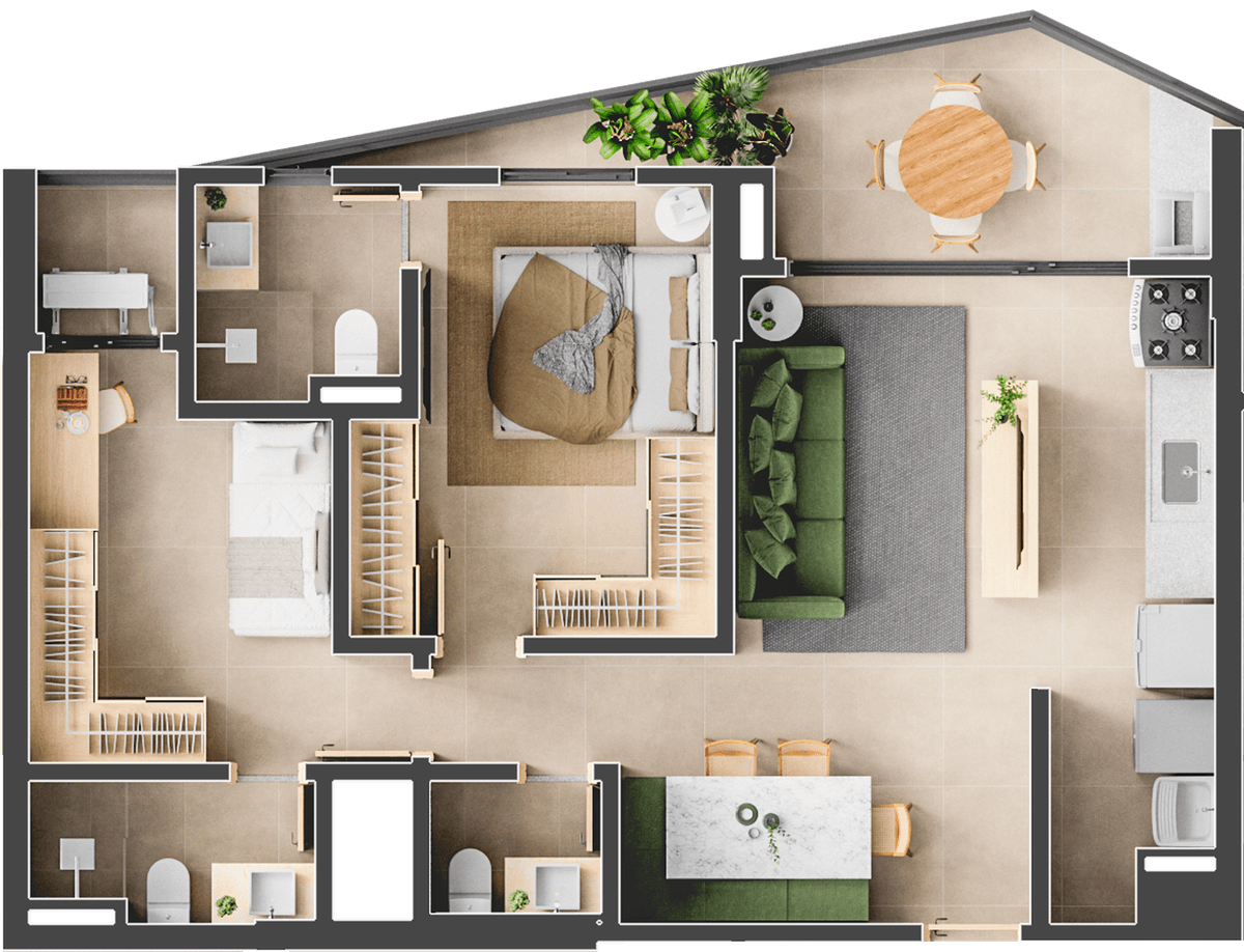 Planta 05 - 2 dorm 77m²
