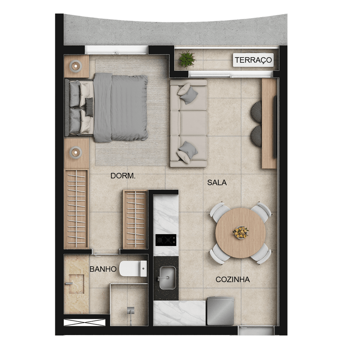 Planta 01 - 1 dorm 36m² - studio