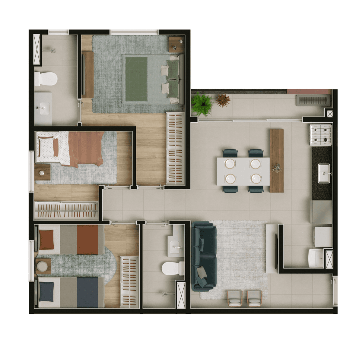 Planta 02 - 2 dorm 62,64m²