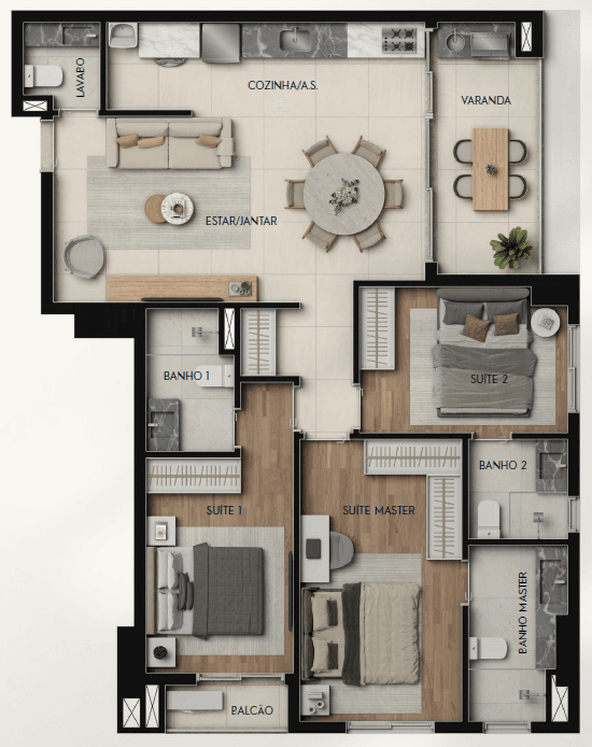 Planta 04 - 3 dorm 95,15m²