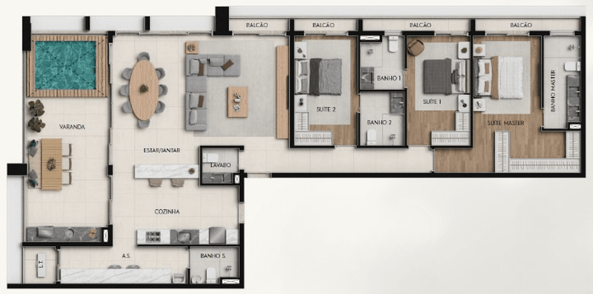 Planta 12 - 3 dorm 189,46m² - cobertura horizontal