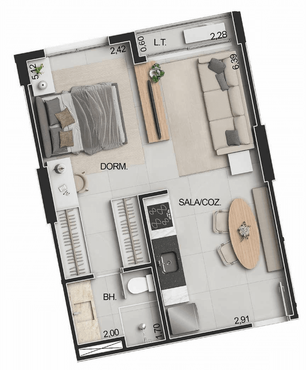 Planta 07 - 1 dorm 37,37m² - studio