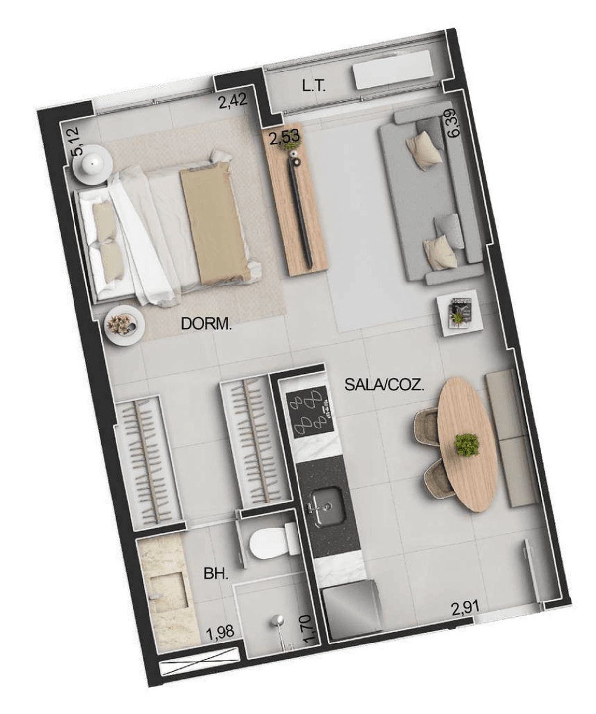 Planta 10 - 1 dorm 38,13m² - studio