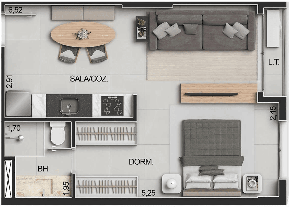 Planta 11 - 1 dorm 38,60m² - studio
