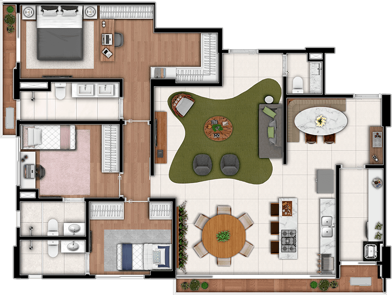 Planta 01 - 3 dorm 130 24m²