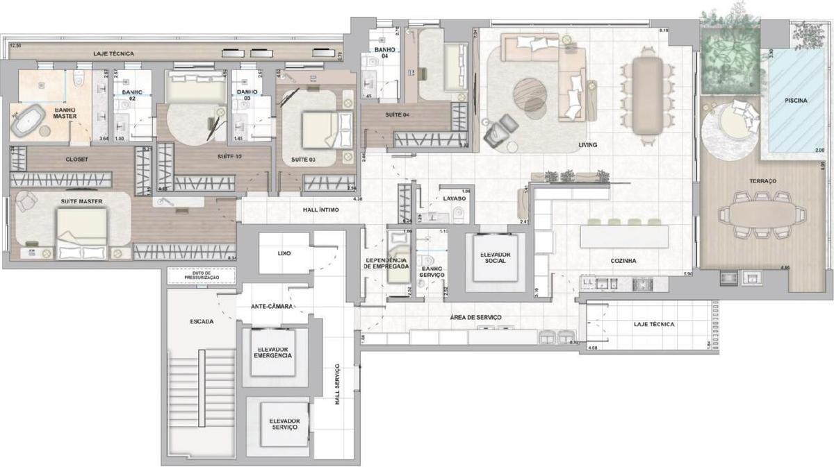Planta 01 - 4 dorm 310m²