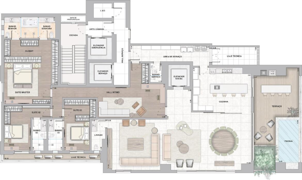 Planta 10 - 3 dorm 370m² - opção 2