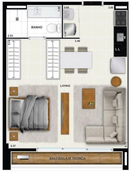 Planta 01 - 1 dorm 47 01m² - studio