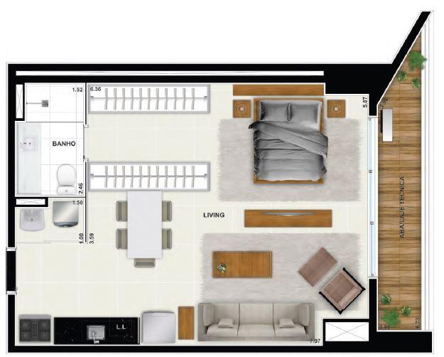 Planta 02 - 1 dorm 60 71m² - studio