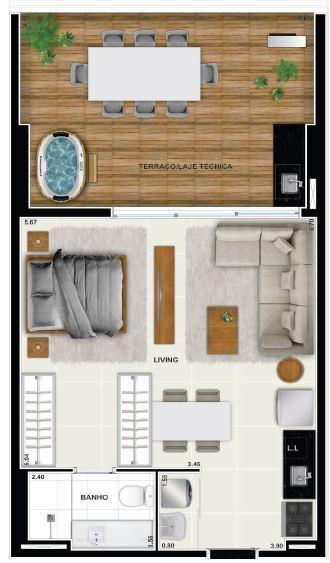 Planta 03 - 1 dorm 67 27m² - garden