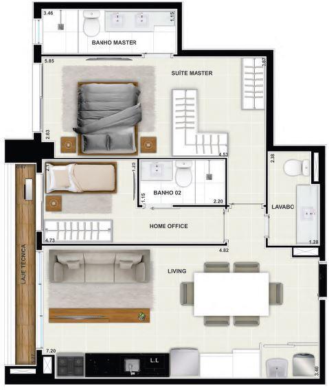 Planta 07 - 2 dorm 72 08m²