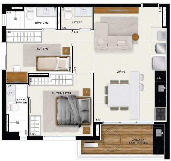 Planta 09 - 2 dorm 75 97m²