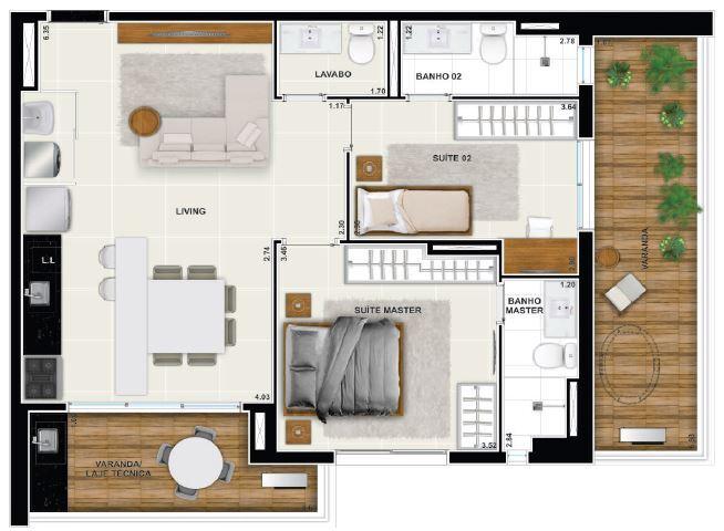 Planta 12 - 2 dorm 90 35m² - garden