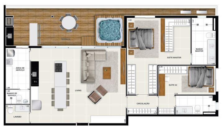 Planta 16 - 2 dorm 152 34m² - cobertura horizontal
