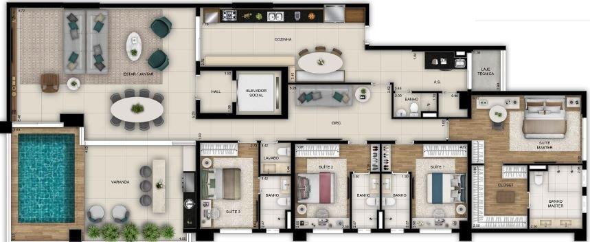 Planta 01 - 4 dorm 267 19m²