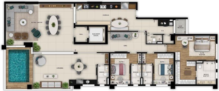 Planta 02 - 3 dorm 267 19m² - opção