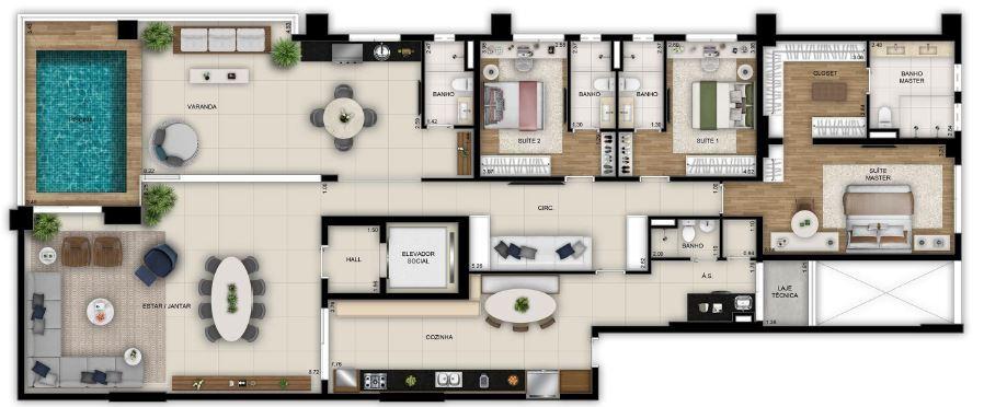 Planta 06 - 3 dorm 270 10m² - opção