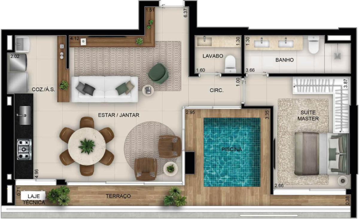 Planta 03 - 1 dorm 78m²