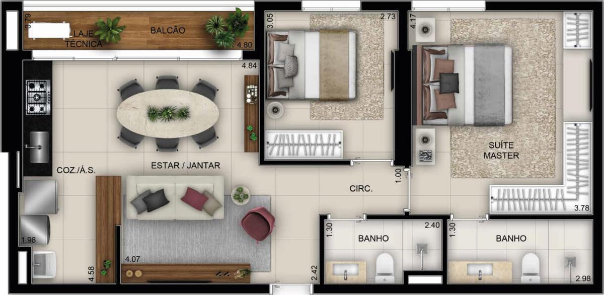 Planta 04 - 2 dorm 72m²