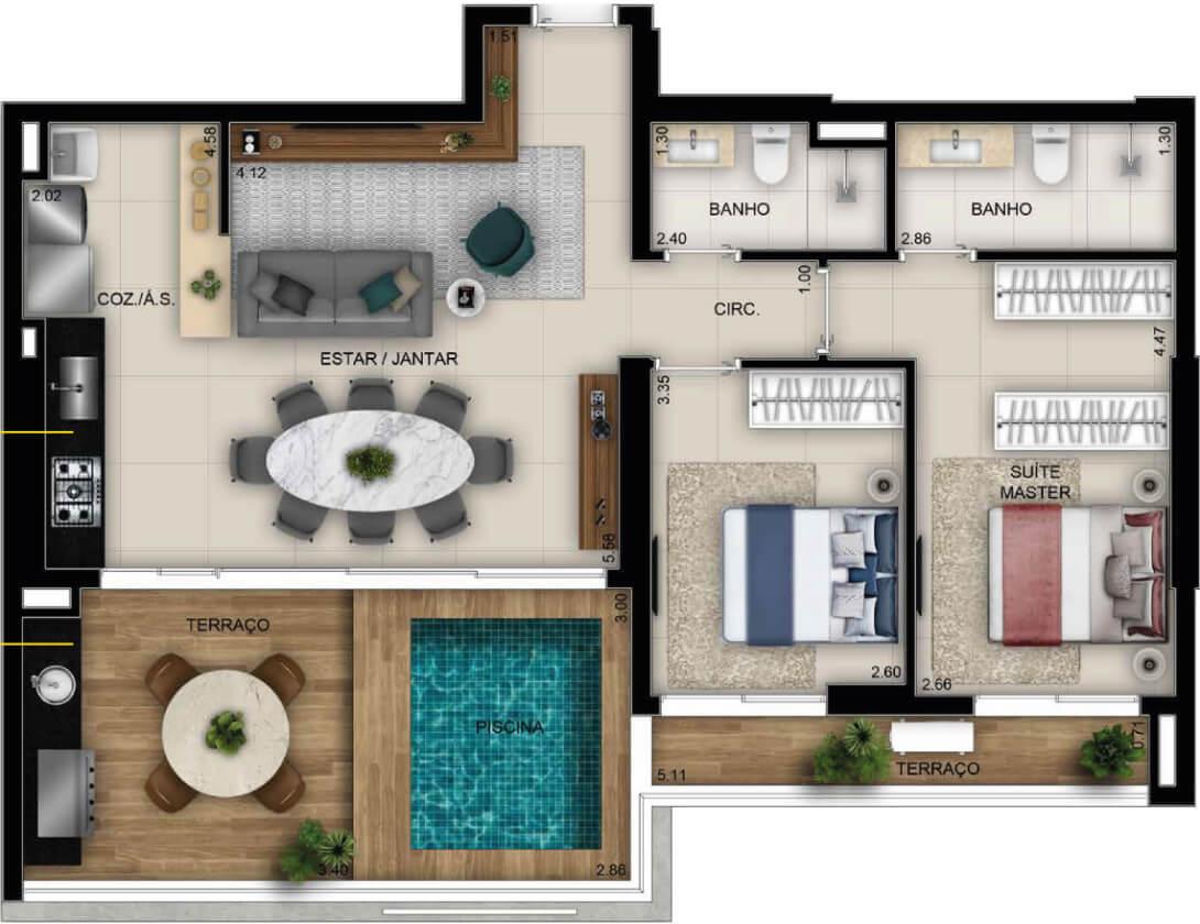 Planta 06 - 2 dorm 96m²