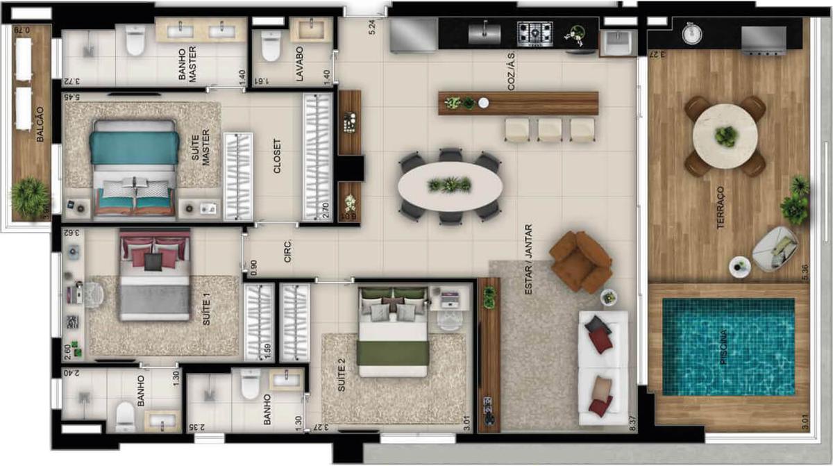 Planta 07 - 3 dorm 139m²