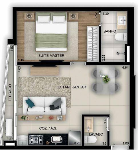 Planta 01 - 1 dorm 44 82m²