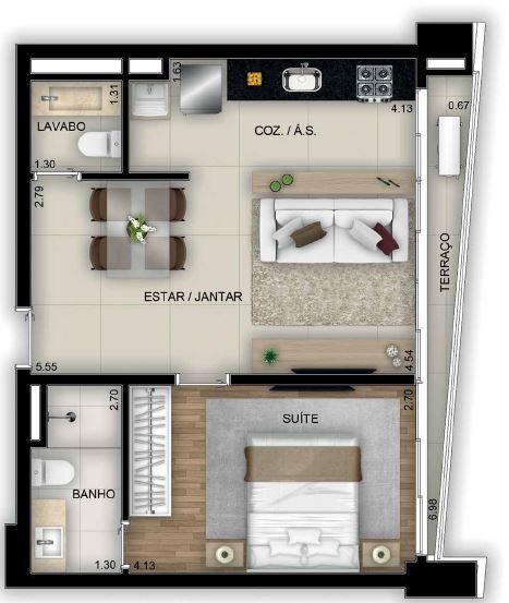 Planta 04 - 1 dorm 49 15²