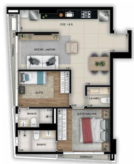 Planta 05 - 2 dorm 70 25m²