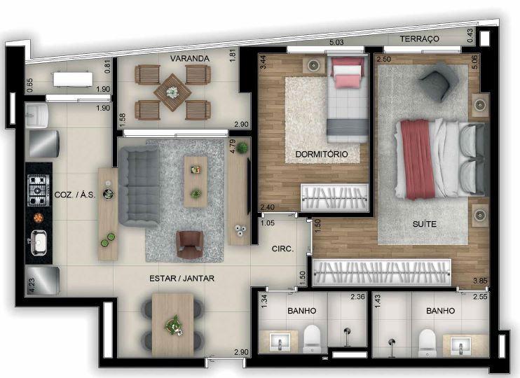 Planta 06 - 2 dorm 71 08m²