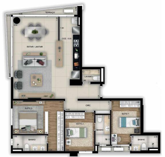 Planta 10 - 3 dorm 119 38m²