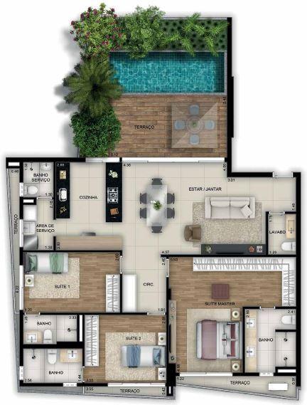 Planta 12 - 3 dorm 163 95m²