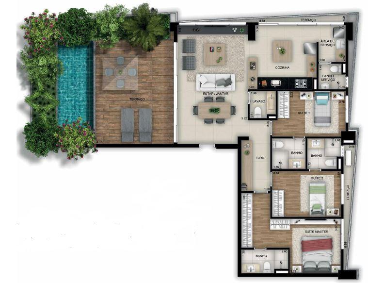 Planta 14 - 3 dorm 176 06m²