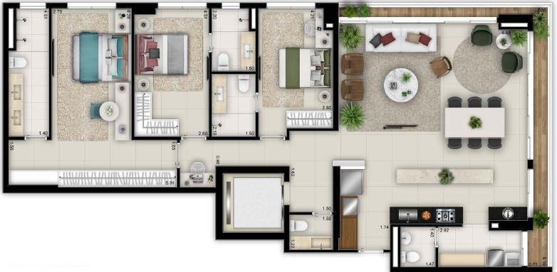 Planta 01 - 3 dorm 150m²
