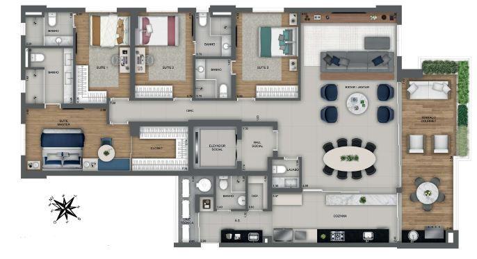 Planta 01 - 4 dorm 204m²