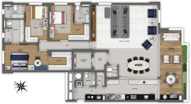 Planta 02 - 3 dorm 204m² - opção 1